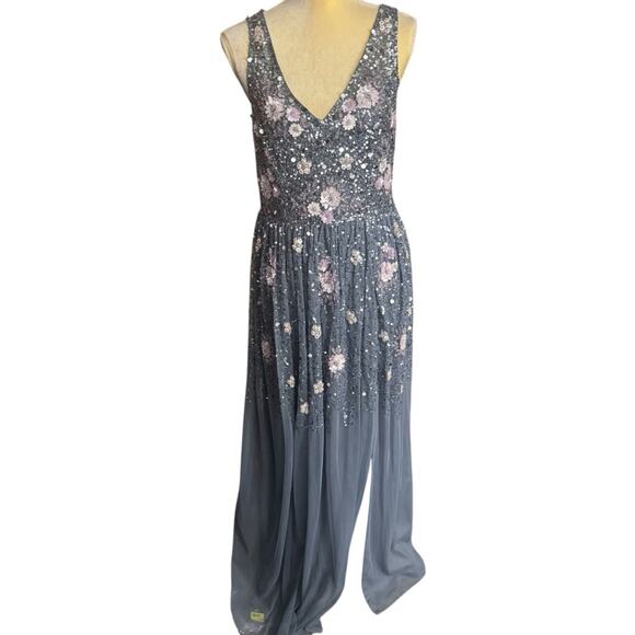 Adrianna Papell Floral Embellished V-Neck Formal Sequin Gown Size 8 NWT - Picture 7 of 15